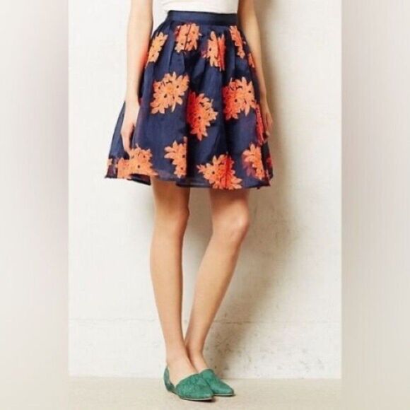 Anthropologie Maeve Pome Blossom Embroidered Tulle Full Skirt in Blue & Hot Pink - Picture 3 of 12